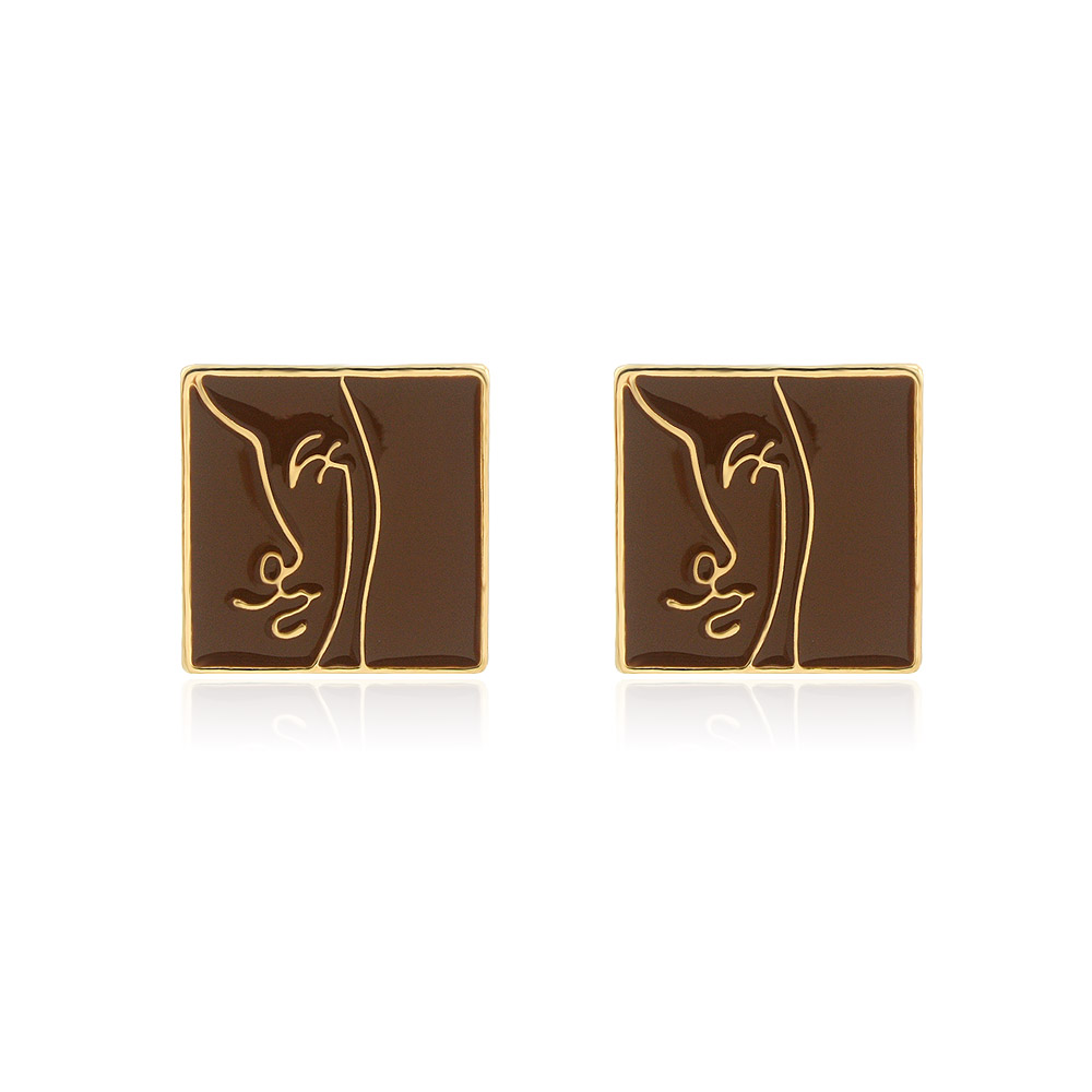 Enamel Brown Face Earrings